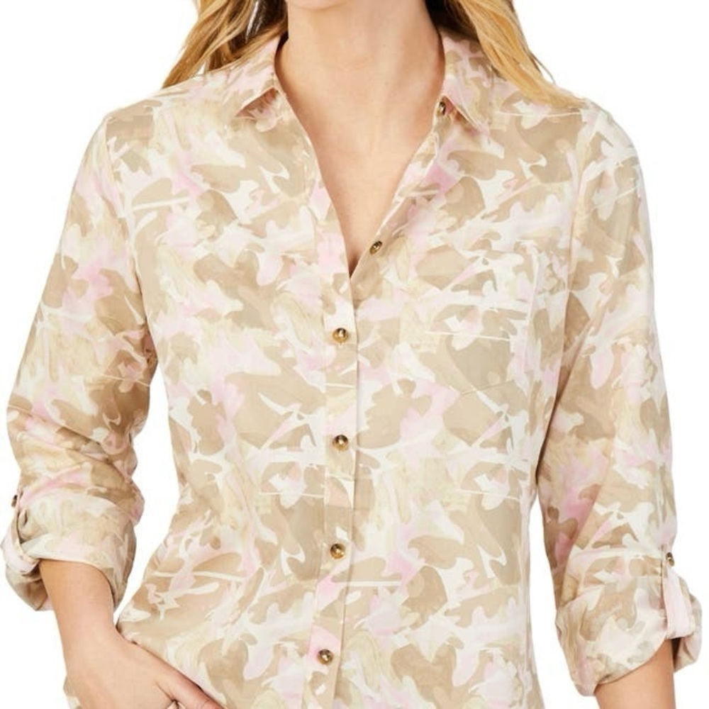 Foxcroft Zoey Abstract Camo Print Non Iron Roll T… - image 4